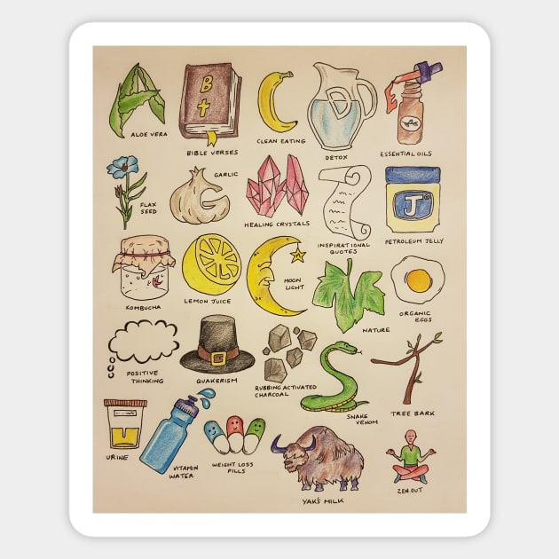 THE A-Z OF INCURABLE ILLNESS 'CURES' Sticker by Kathfantastic